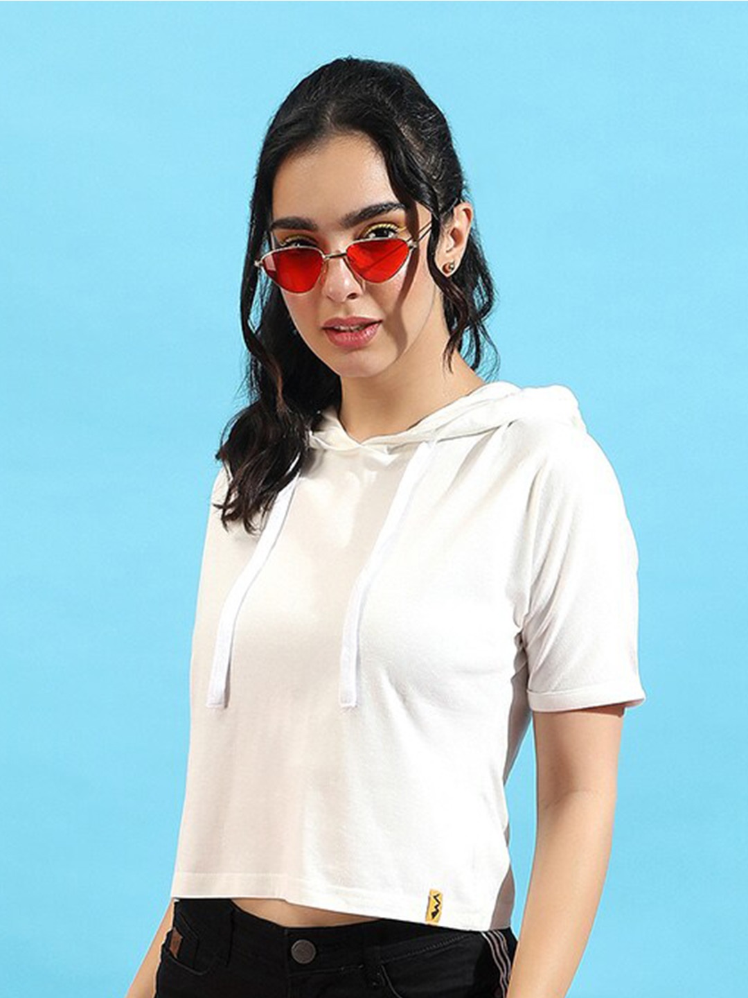 

Campus Sutra Hooded Cotton Top, White
