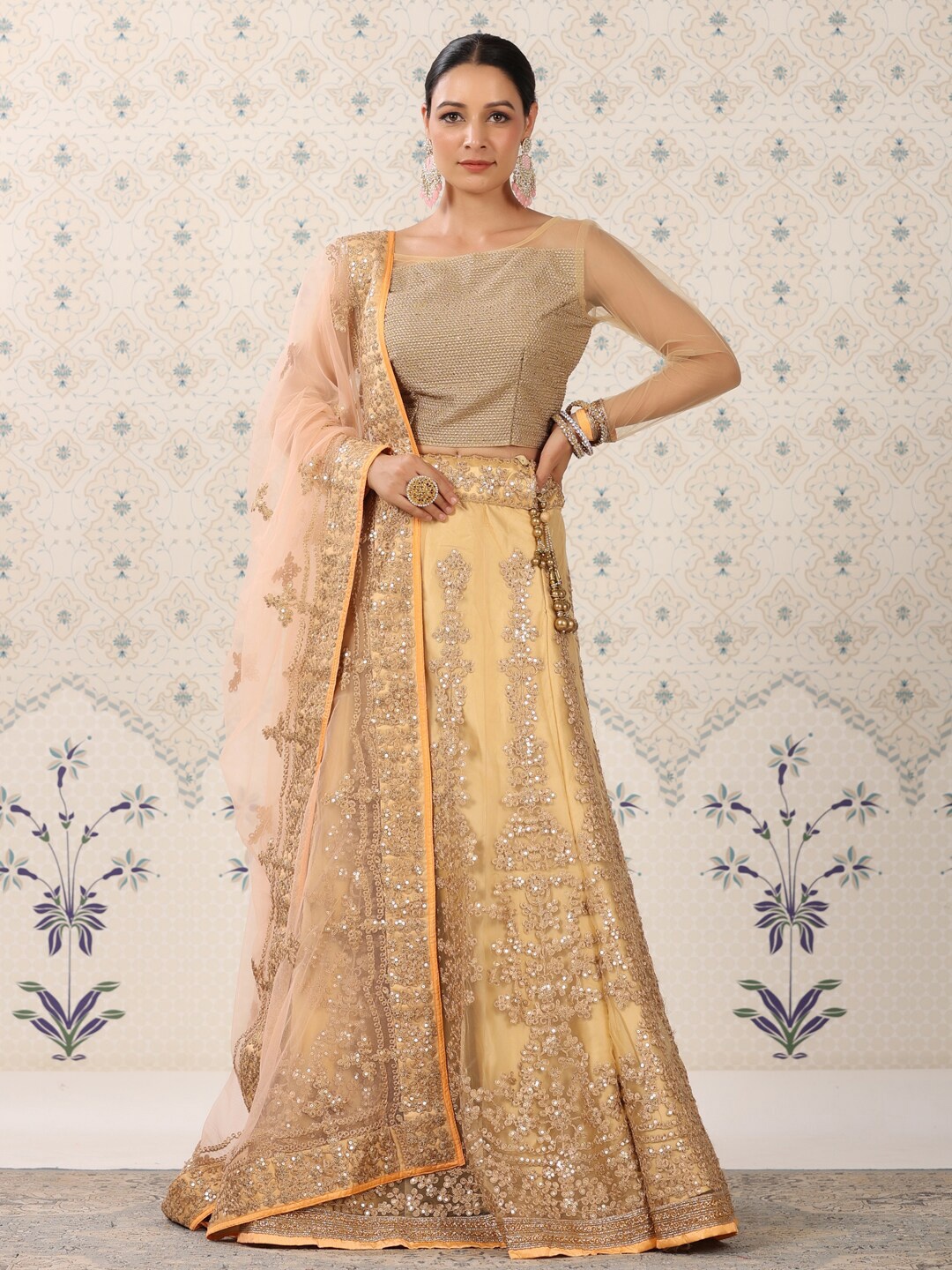 

Ode by House of Pataudi Embroidered Semi-Stitched Lehenga & Unstitched Blouse With Dupatta, Beige