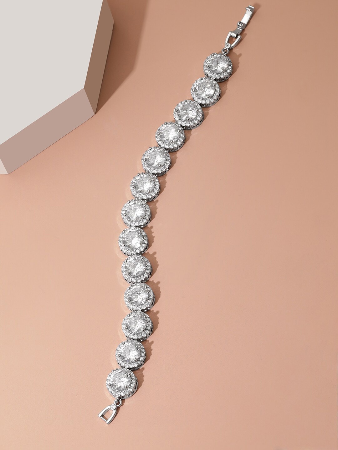 

Rubans Voguish Women Brass Cubic Zirconia Rhodium-Plated Link Bracelet, Silver