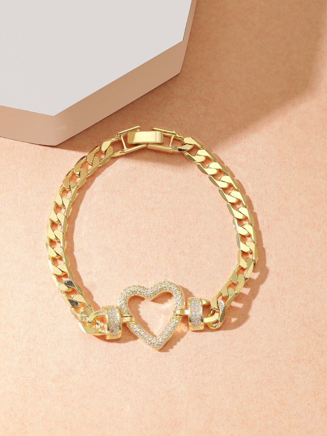 

Rubans Voguish 18K Gold Plated Stainless Steel Demi-Fine CZ Studded Heart Bracelet