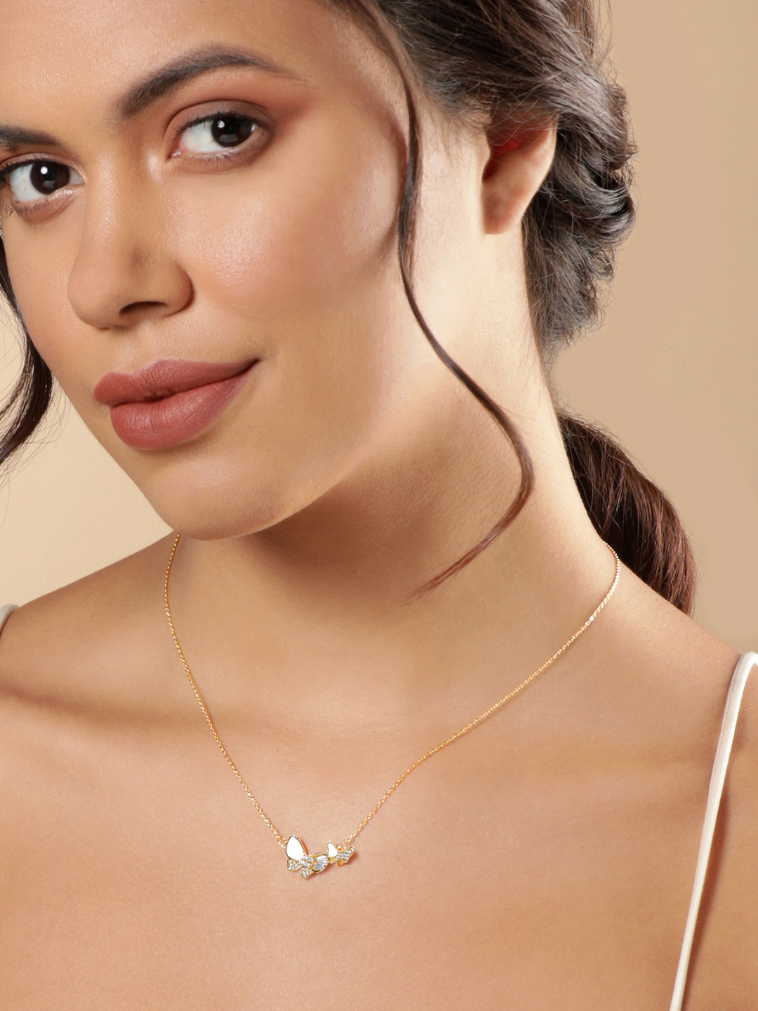

Rubans Voguish 18K Gold-Plated Zirconia Studded Butterfly Chain