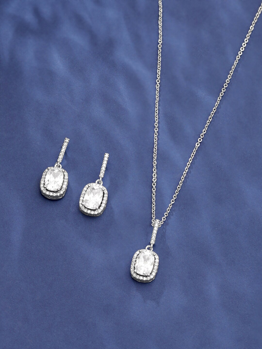 

Rubans Voguish Rhodium-Plated CZ-Studded & Beaded Jewellery Set, Silver
