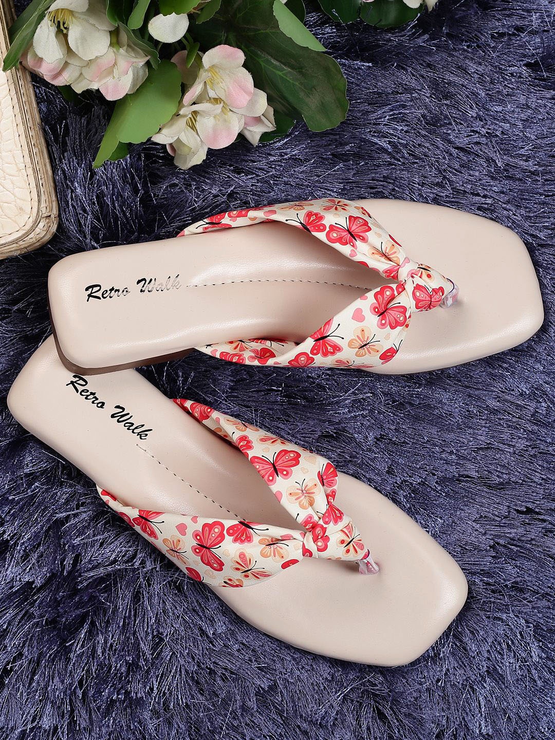 

Retro Walk Printed Open Toe Flats, Cream