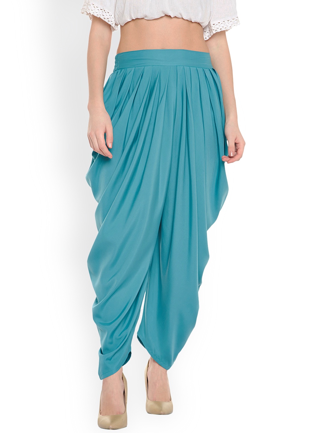 

Bitterlime Women Sea Green Solid Pleated Dhoti Pants