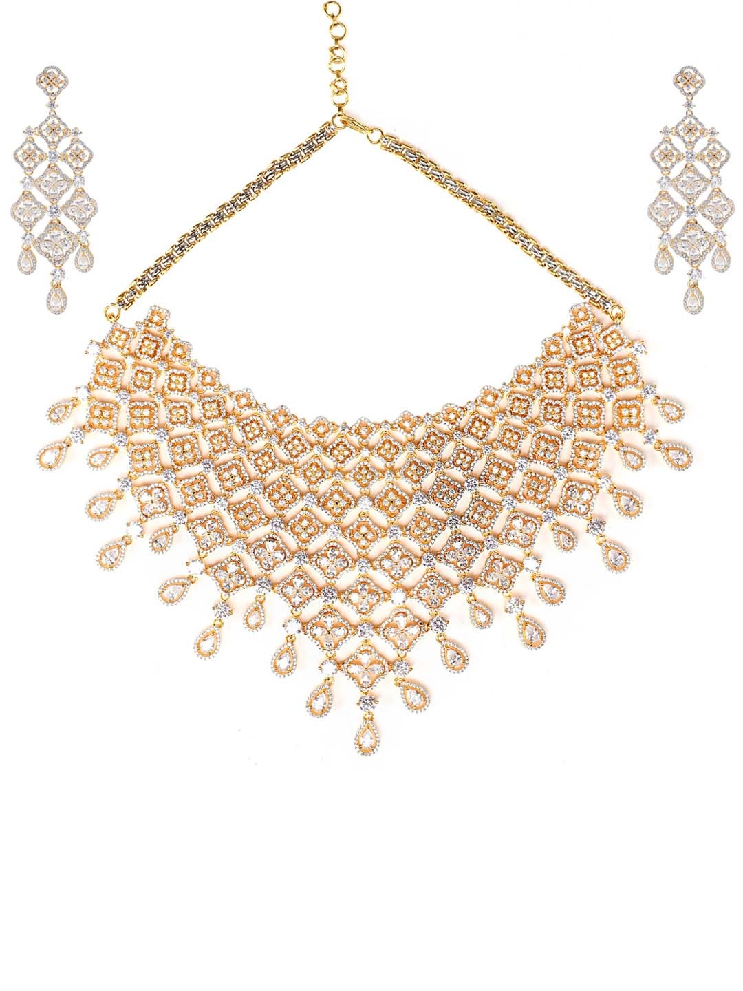 

AURAA TRENDS Gold Plated AD Studded Zircon Necklace Set