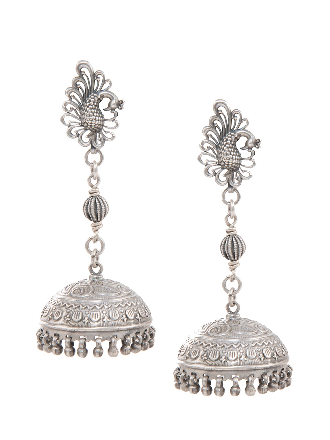 

AURAA TRENDS Silver-Plated Classic Jhumkas