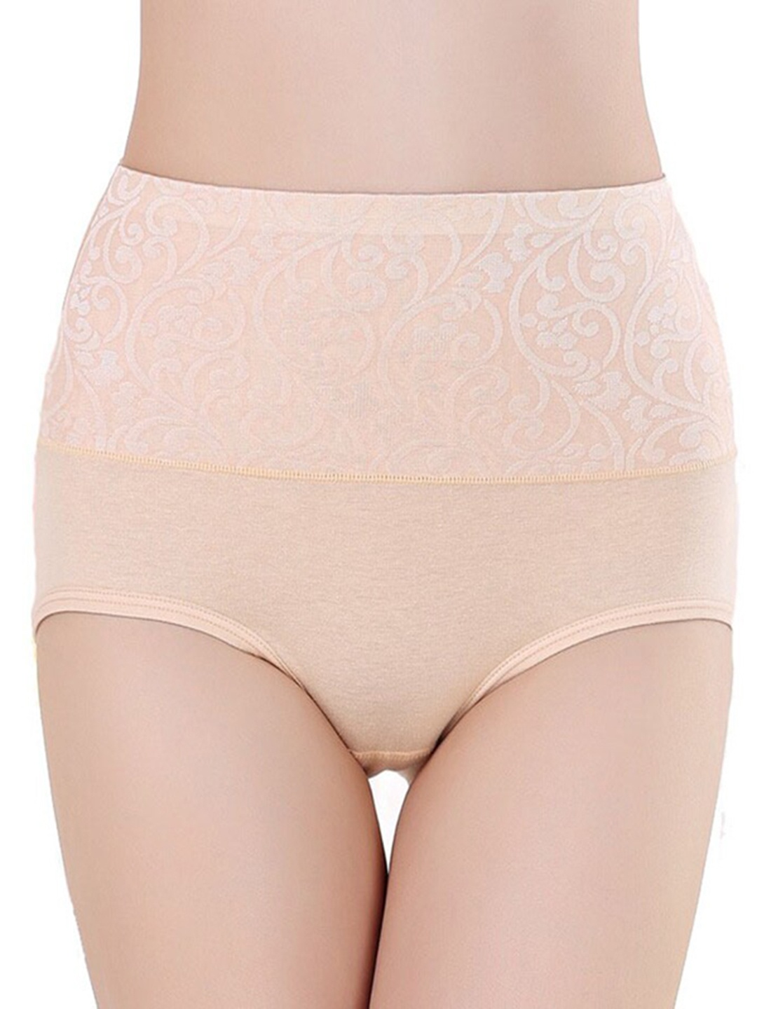 

PLUMBURY Self Design Cotton High Waist Tummy Control Hipster Briefs, Beige