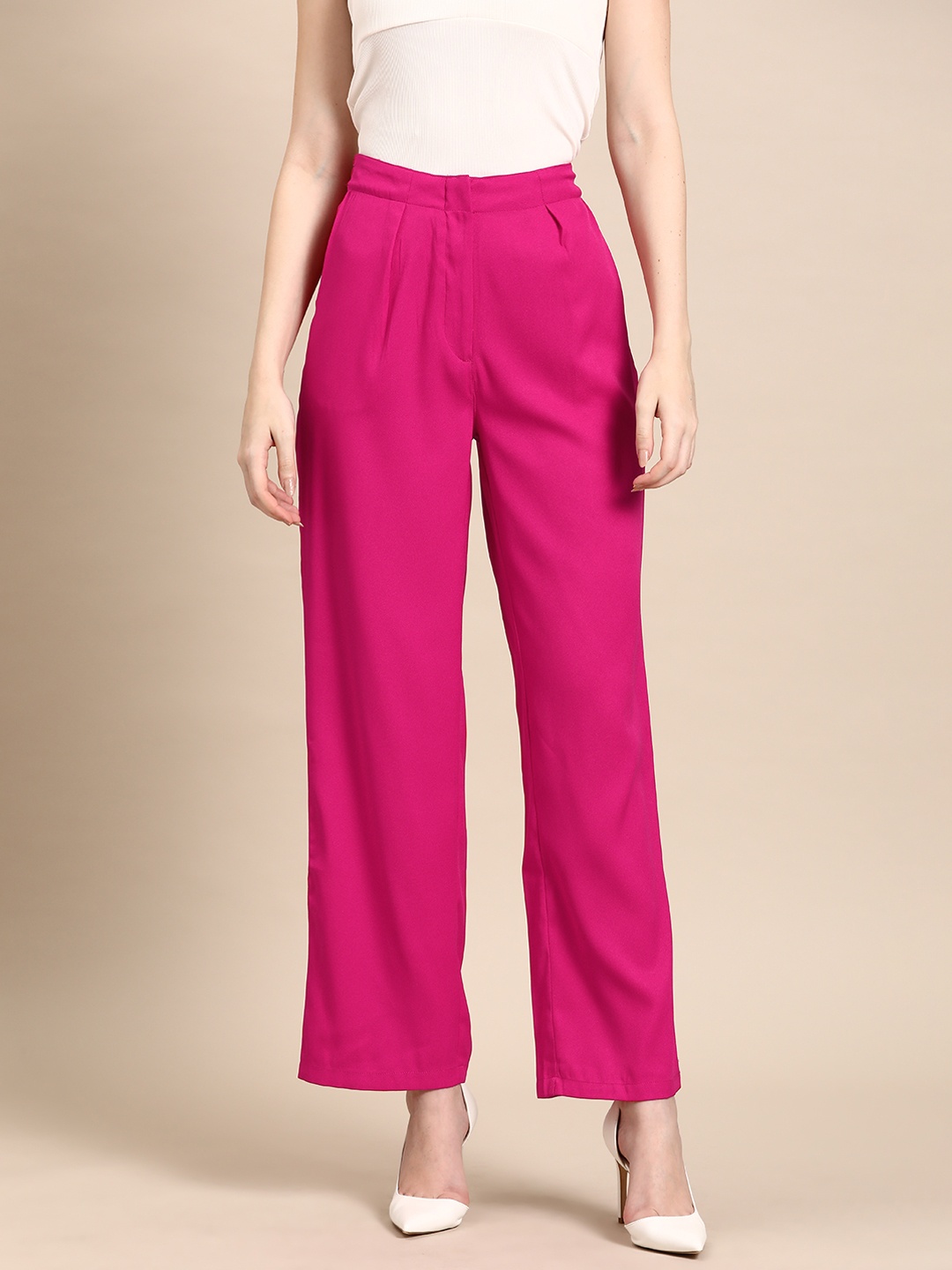

DENNISON Smart High-Rise Pleated Trousers, Pink