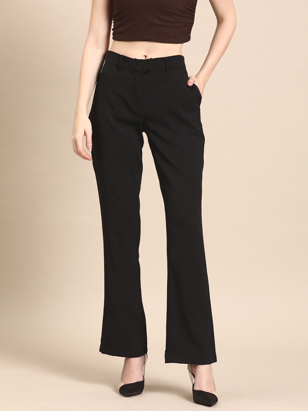 

DENNISON Smart Straight Fit High-Rise Trousers, Black