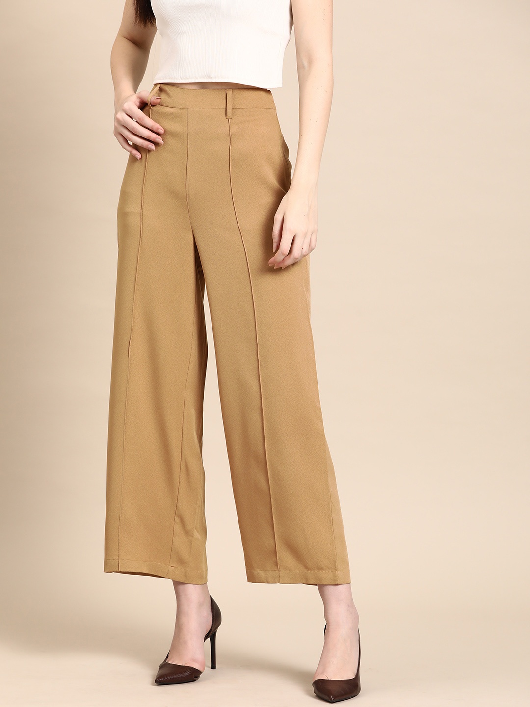 

DENNISON Smart High-Rise Relaxed Fit Cropped Trousers, Beige