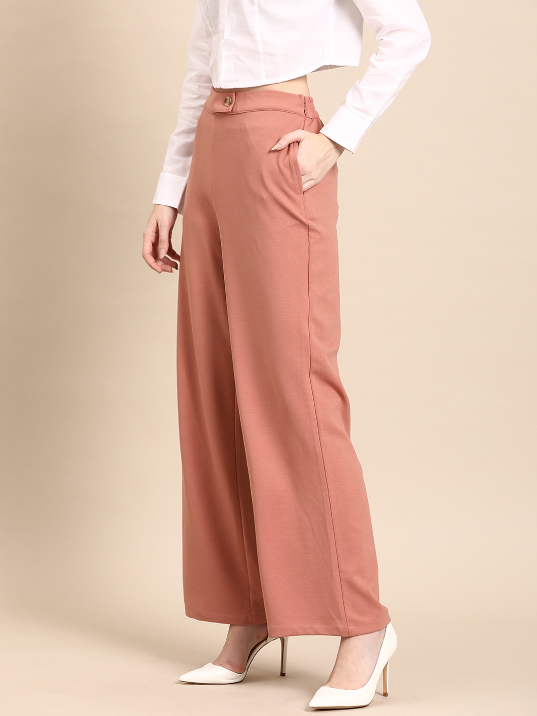 

DENNISON Smart High-Rise Trousers, Peach