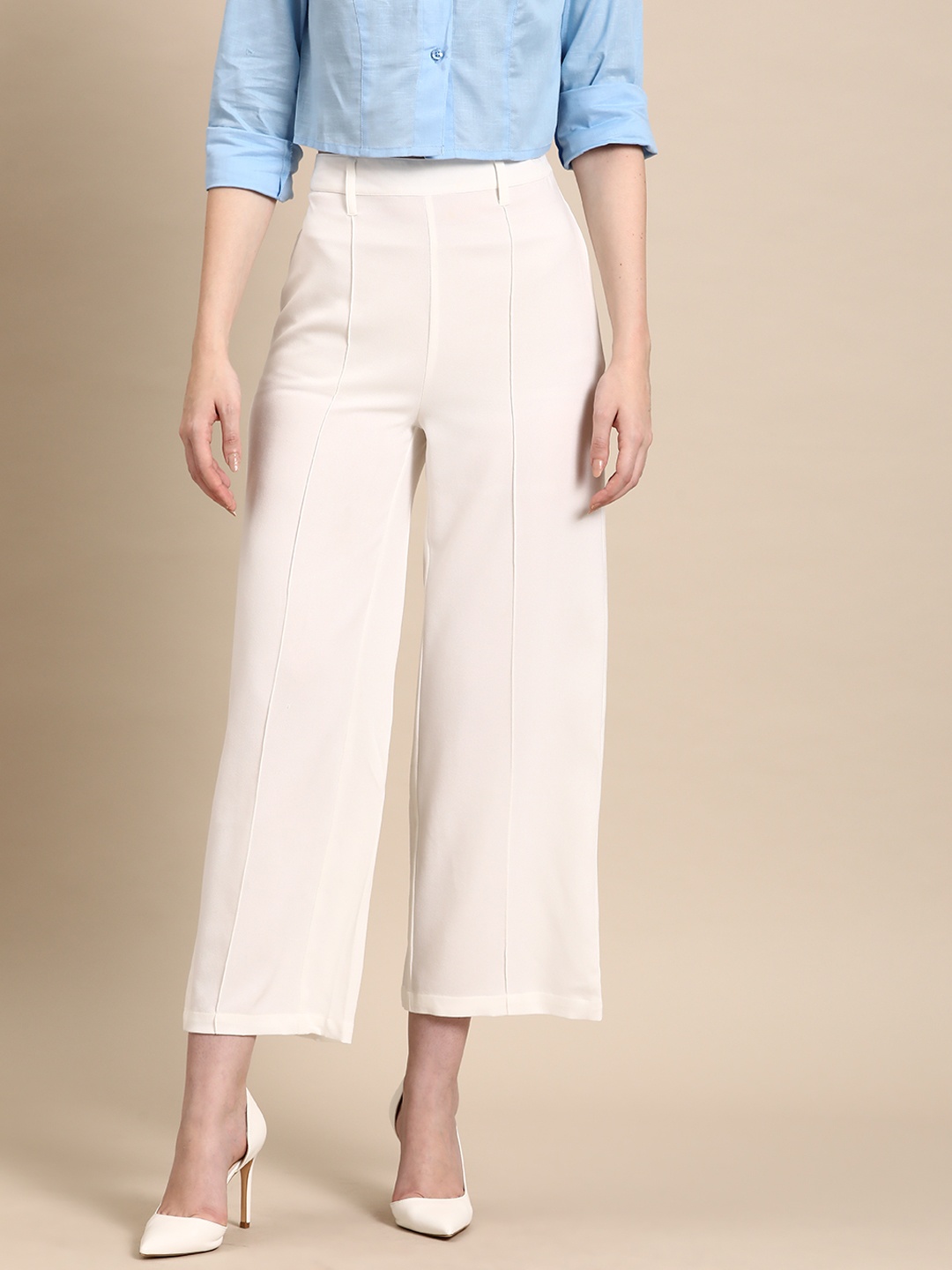 

DENNISON Smart High-Rise Relaxed Fit Pleated Trousers, White