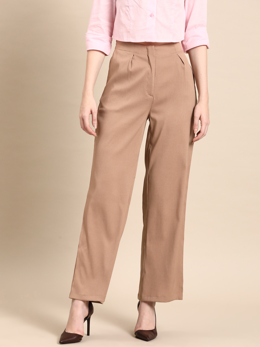 

DENNISON Smart High-Rise Pleated Trousers, Beige