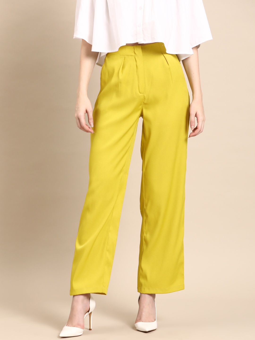 

DENNISON Smart High-Rise Pleated Trousers, Yellow