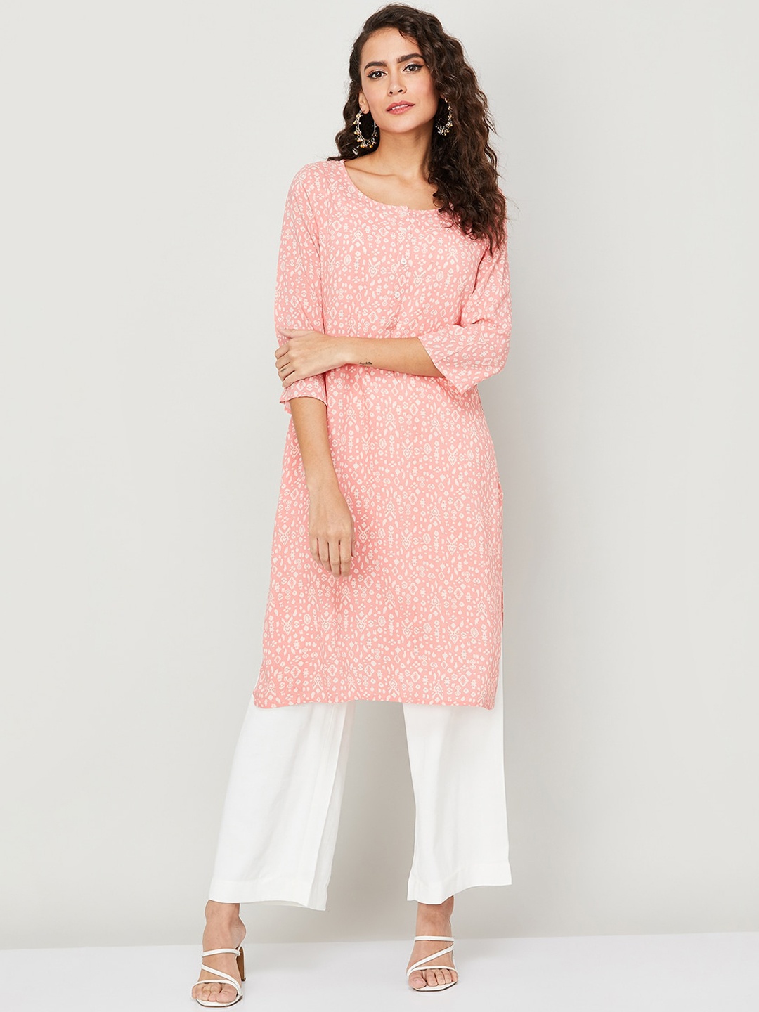 

Melange by Lifestyle Ethnic Motifs Striped Kurta, Coral