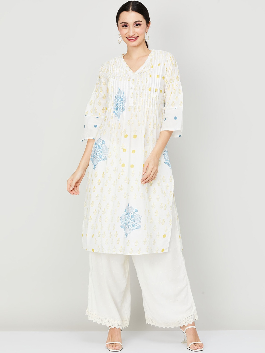 

Melange by Lifestyle Ethnic Motifs Flared Sleeves Kurta, Blue