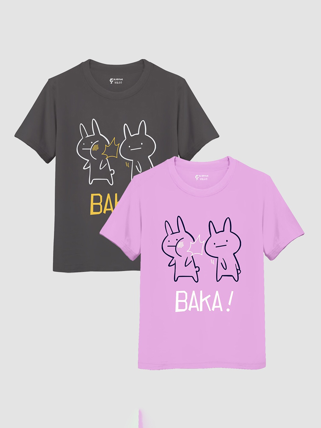 

Silver Fang Boys Pack of 2 Graphic Printed Cotton T-shirts, Grey