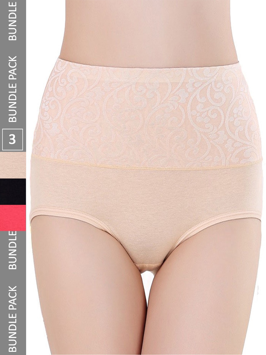 

PLUMBURY Pack Of 3 Seamless High Waist Tummy Shaper Briefs, Red