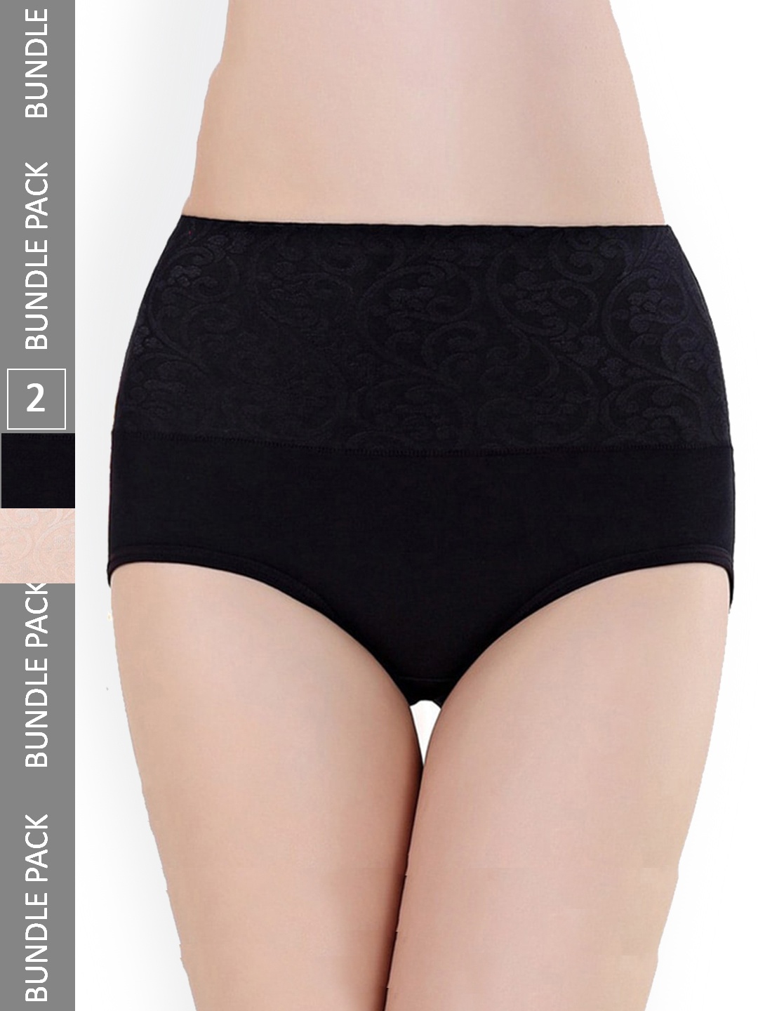 

PLUMBURY Pack Of 2 Seamless High Waist Tummy Shapers Briefs, Black