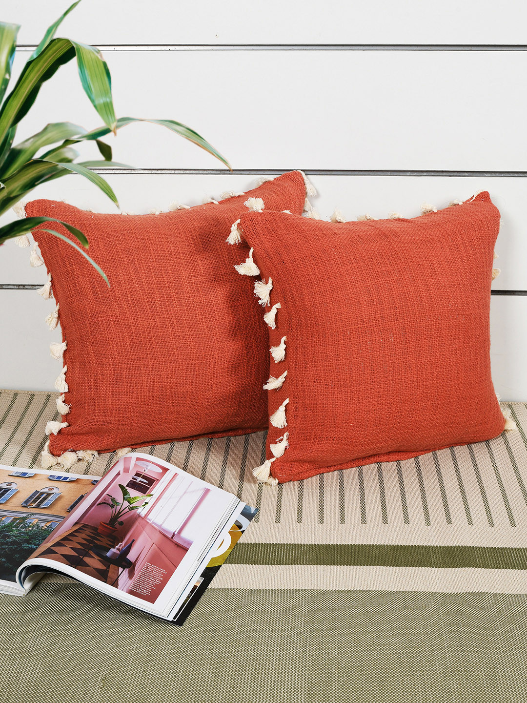 

KRAVIKA 2 Pcs Rust Red Square Cushion Covers