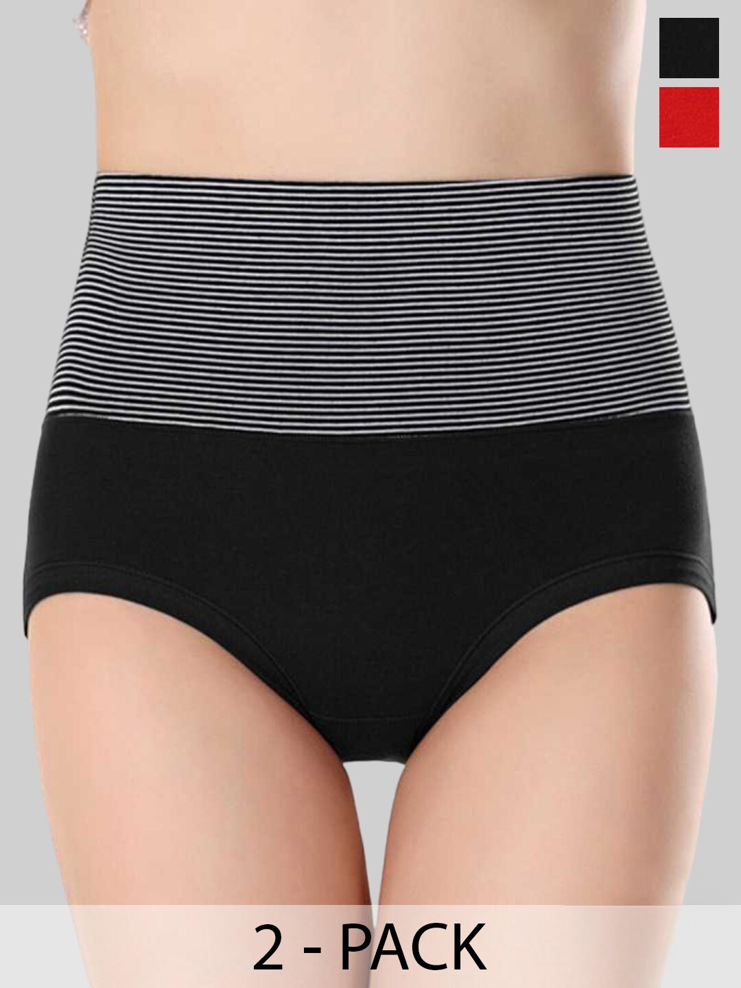 

PLUMBURY Pack Of 2 High Waist Cotton Tummy Shapers, Red