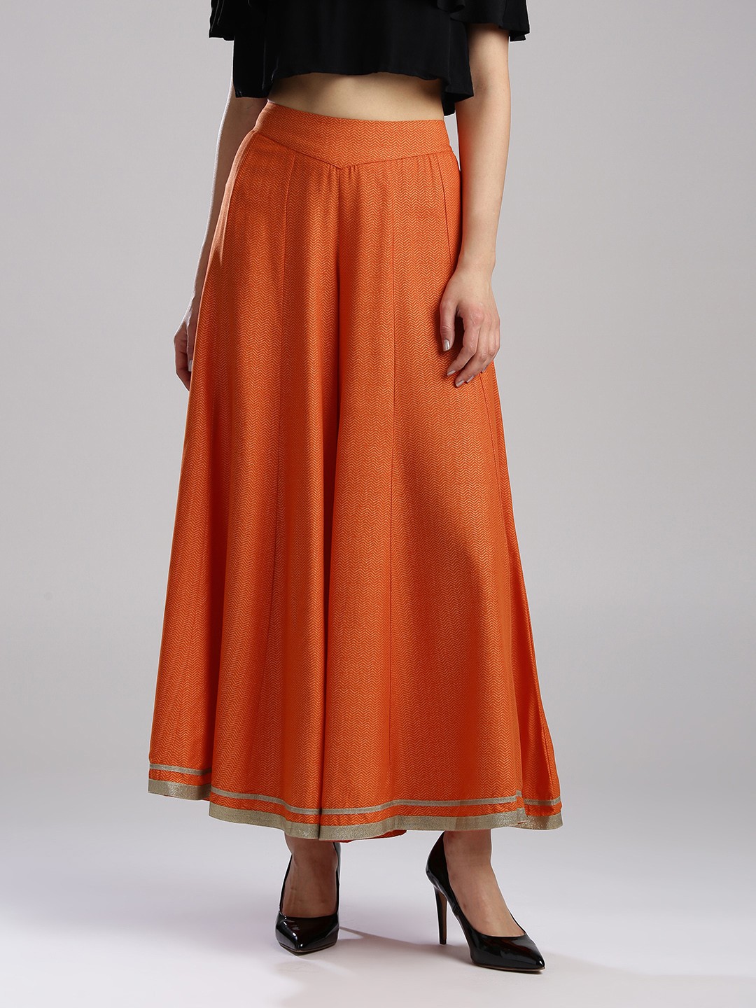 

W Women Orange Chevron Print Flared Palazzos