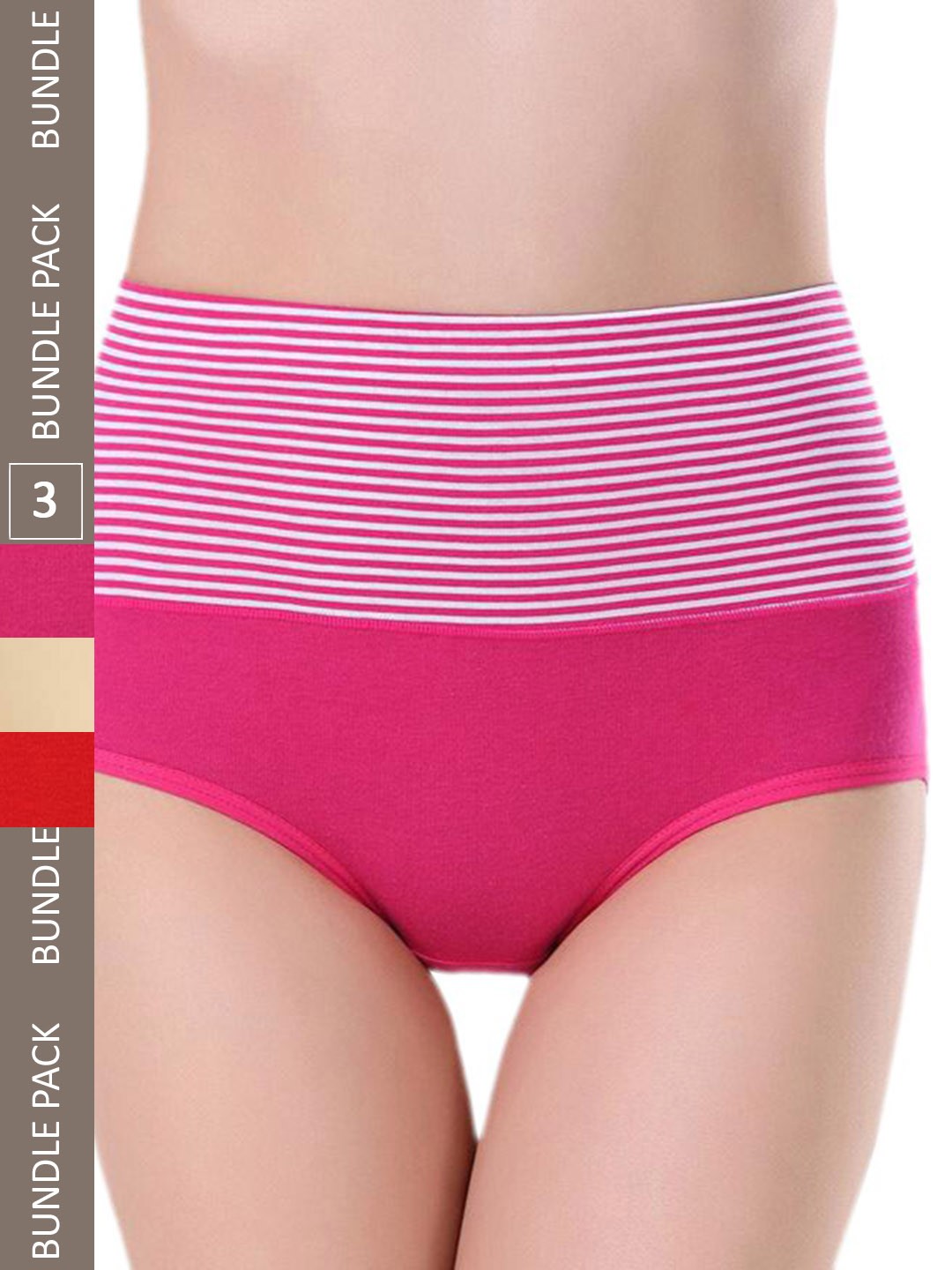 

PLUMBURY Pack Of 3 High Rise Tummy Shaper, Red
