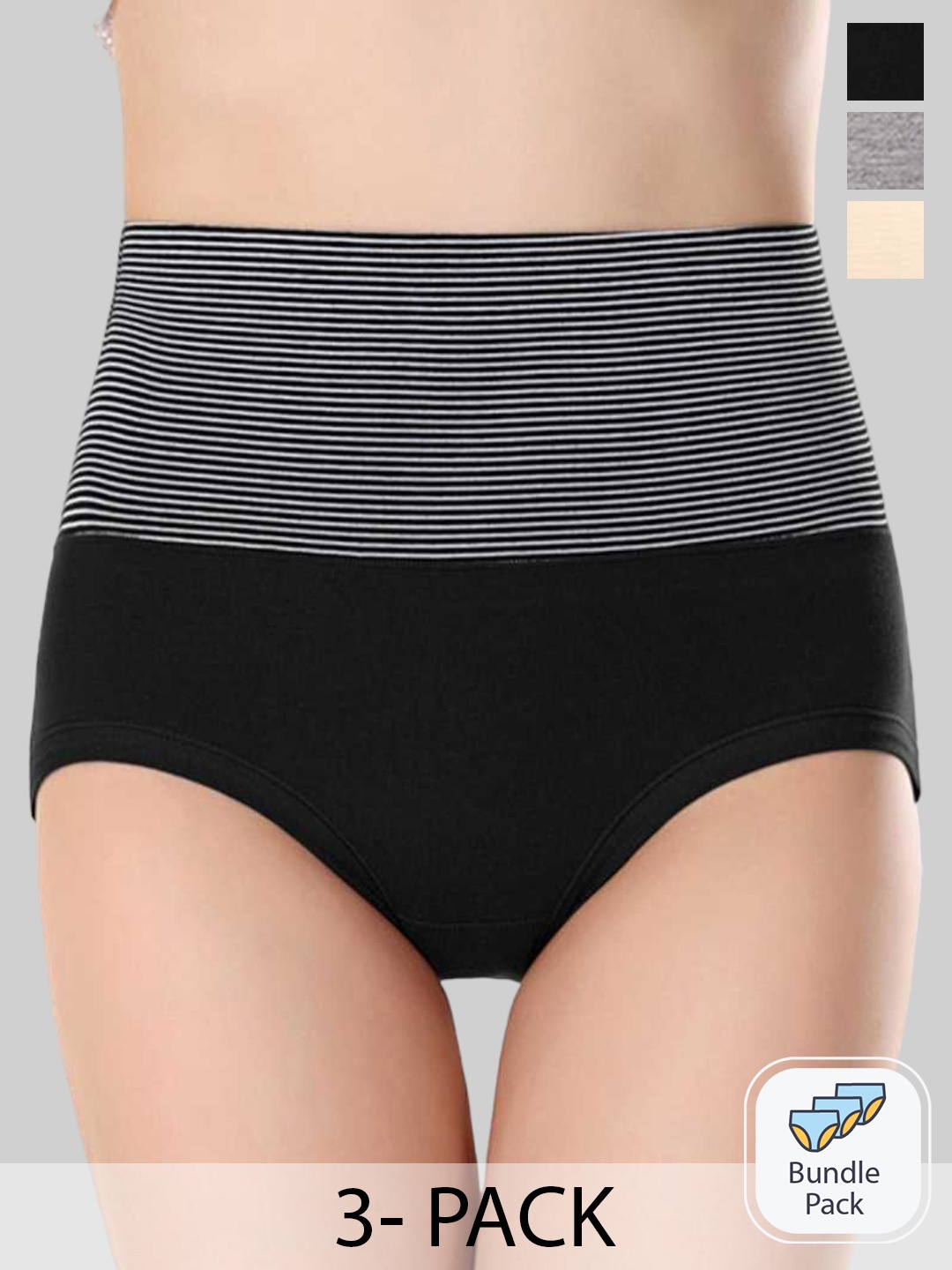 

PLUMBURY Pack Of 3 High Rise Tummy Shaper, Black