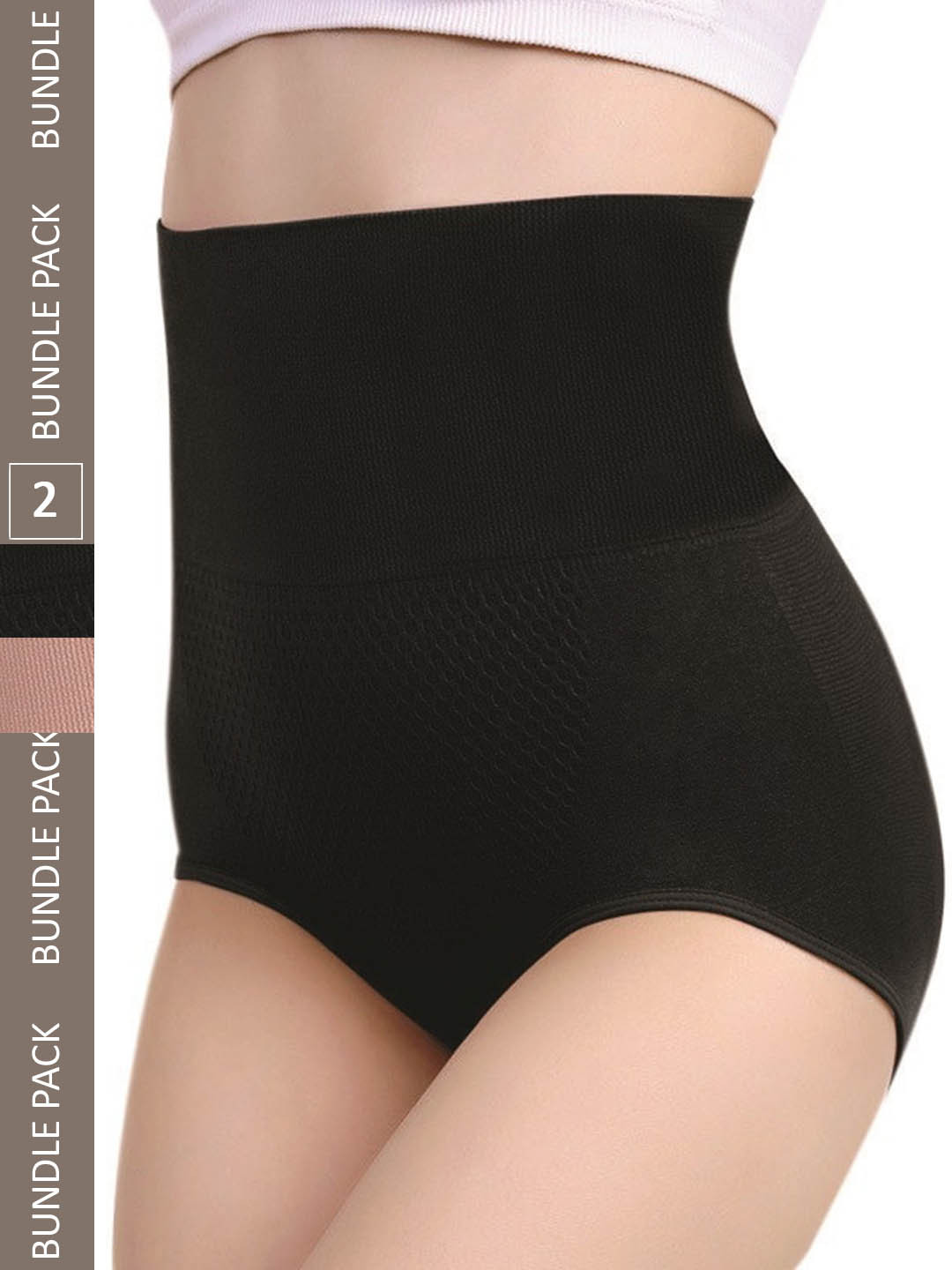 

PLUMBURY Pack Of 2 Seamless High Waist Tummy Shaper Briefs, Black
