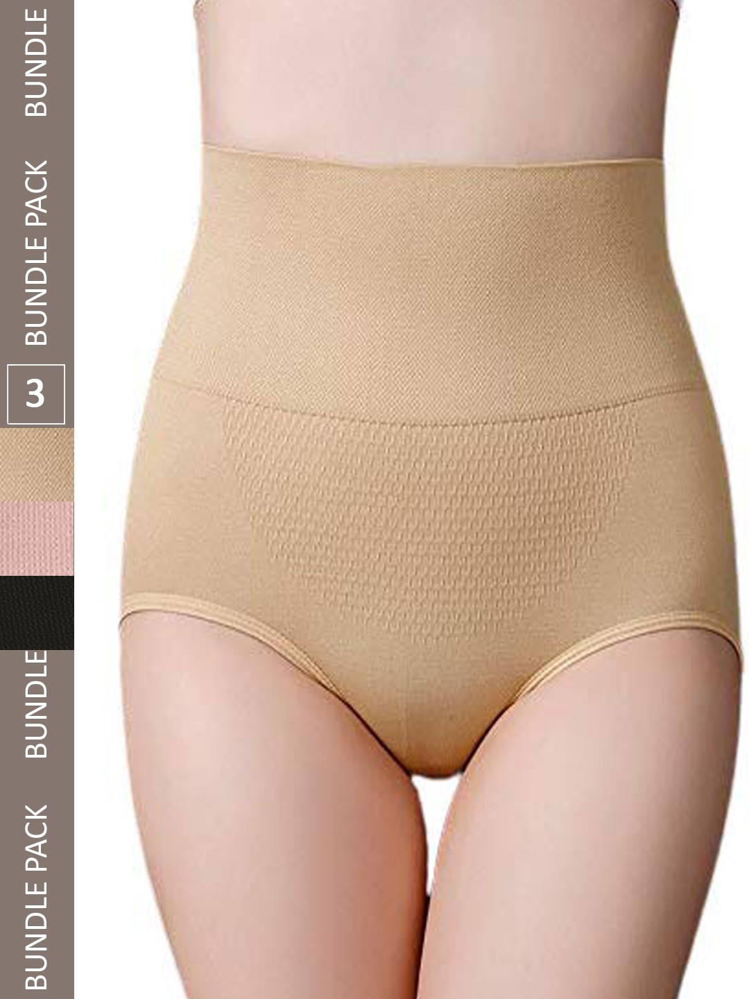 

PLUMBURY Pack Of 3 Seamless High Waist Tummy Shaper Briefs, Black