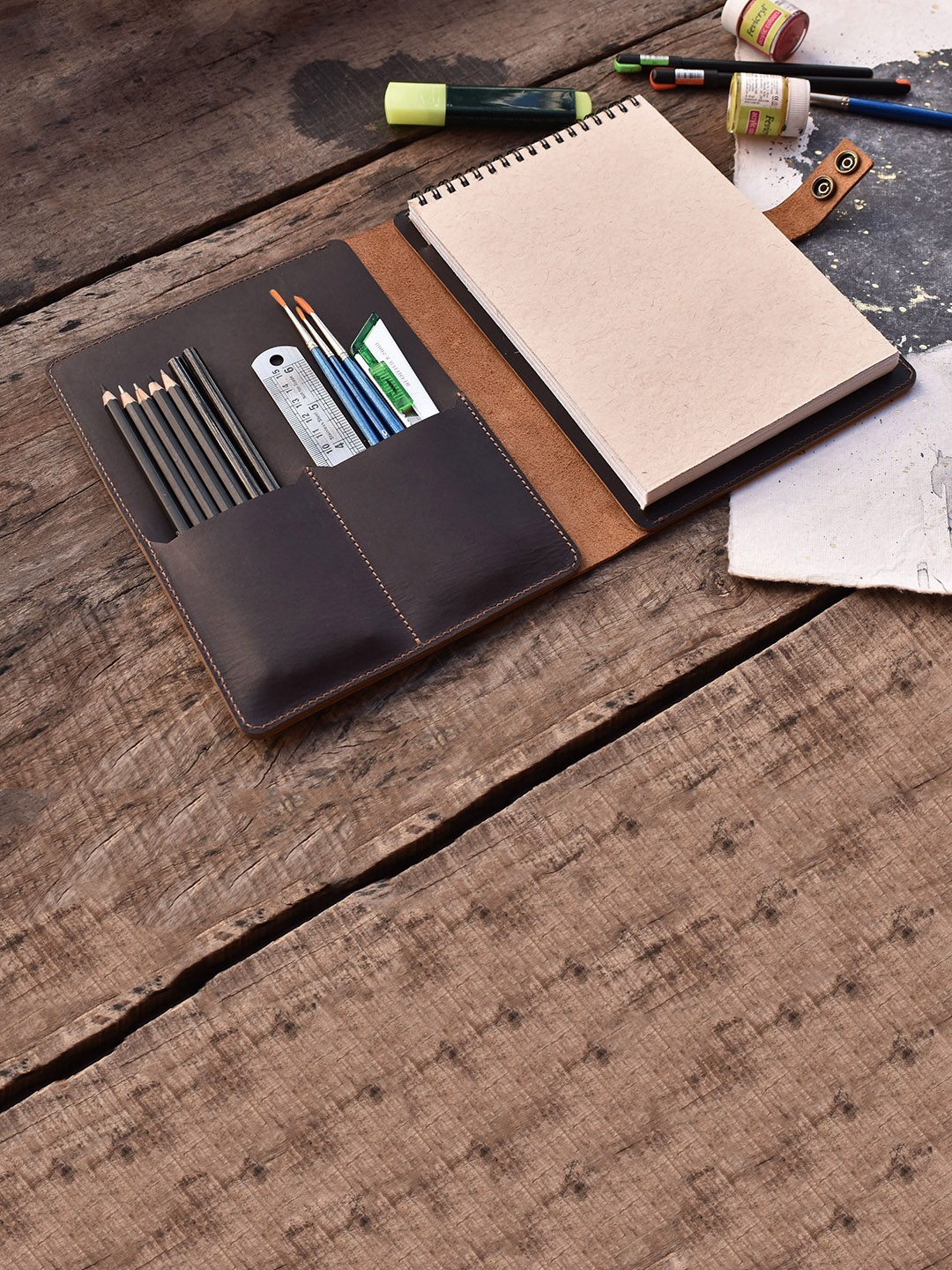 

Gathari Bound A5 Sketchbook Leather Cover & Notepad, Coffee brown