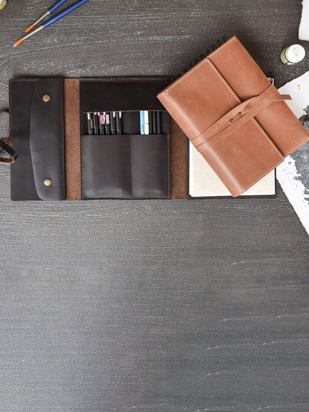 

Gathari Leather Bound A5 Sketchbook Cover & Notepad, Coffee brown