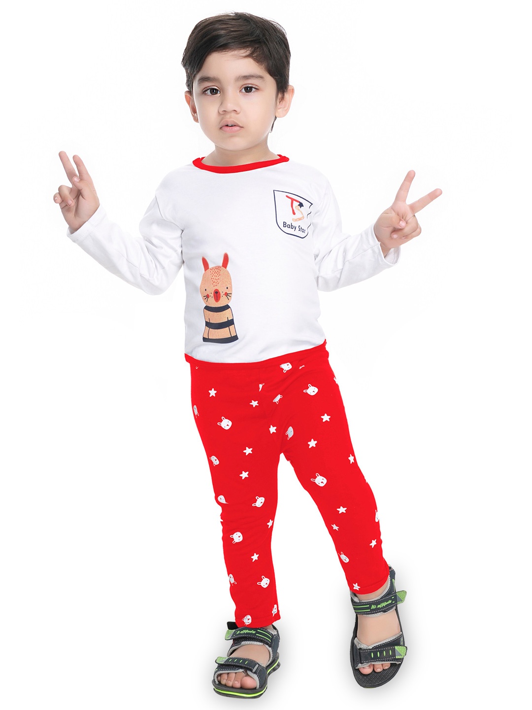 

BAESD Boys Printed T-shirt with Trousers, Red