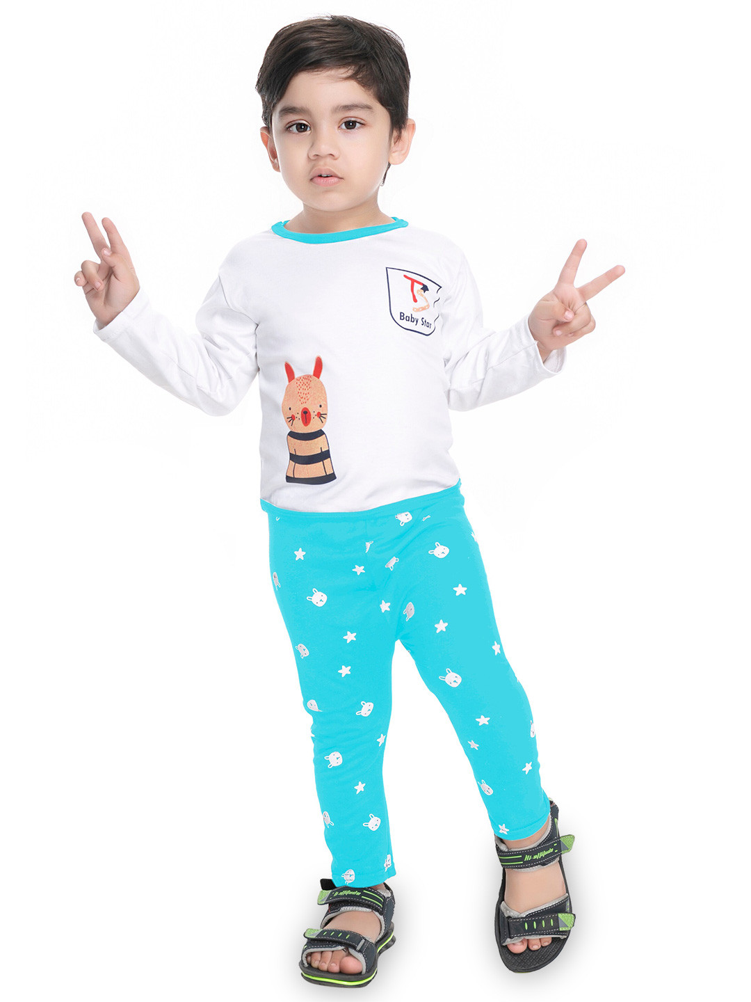 

BAESD Boys Printed T-shirt with Trousers, Turquoise blue