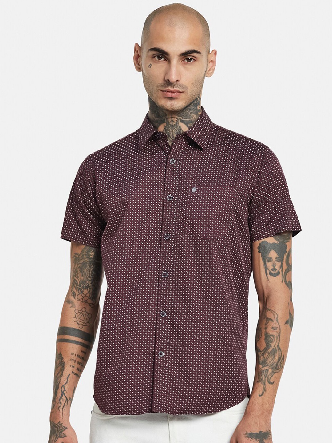 

METTLE Geometric Printed Cotton Casual Shirt, Maroon