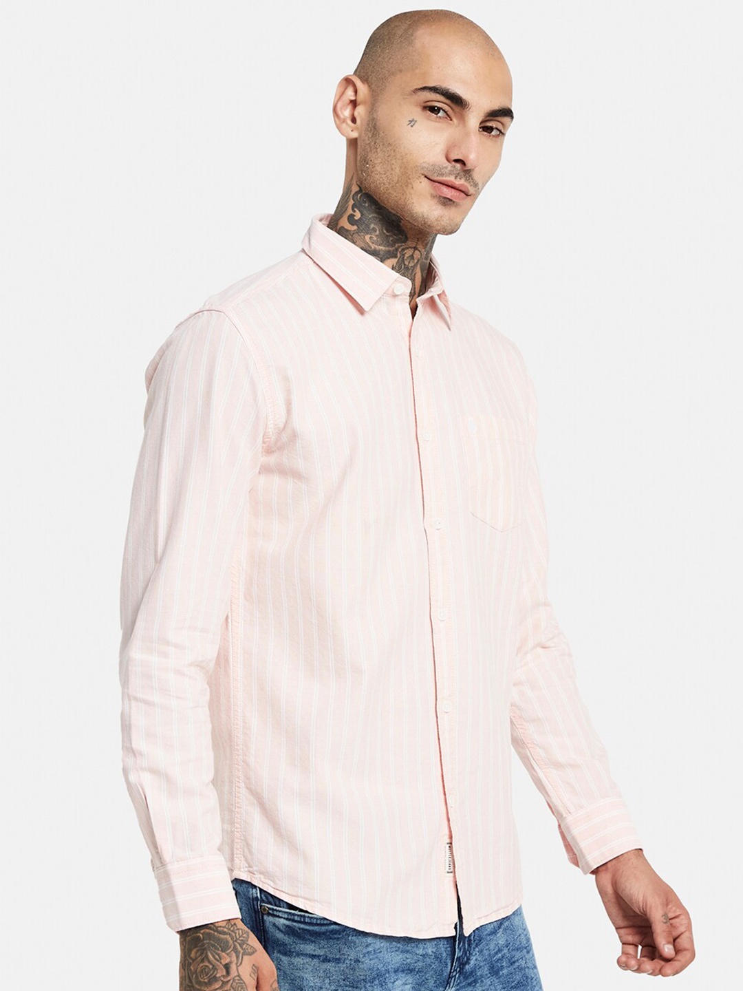 

METTLE Opaque Striped Cotton Casual Shirt, Pink