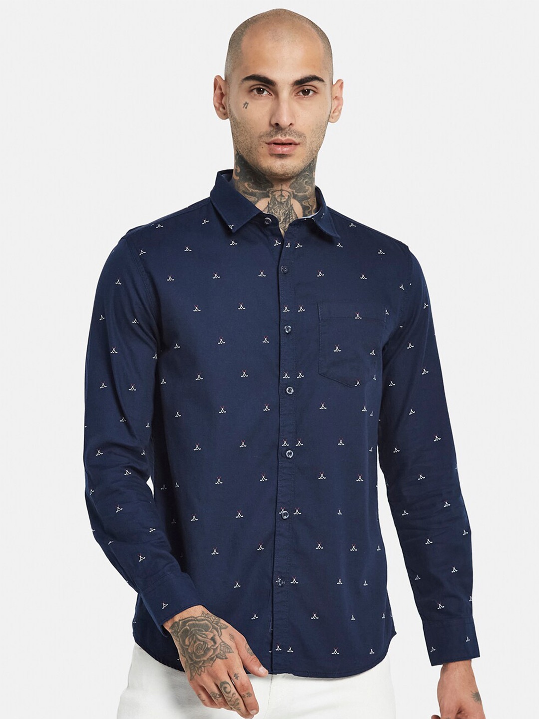 

METTLE Opaque Printed Casual Shirt, Navy blue