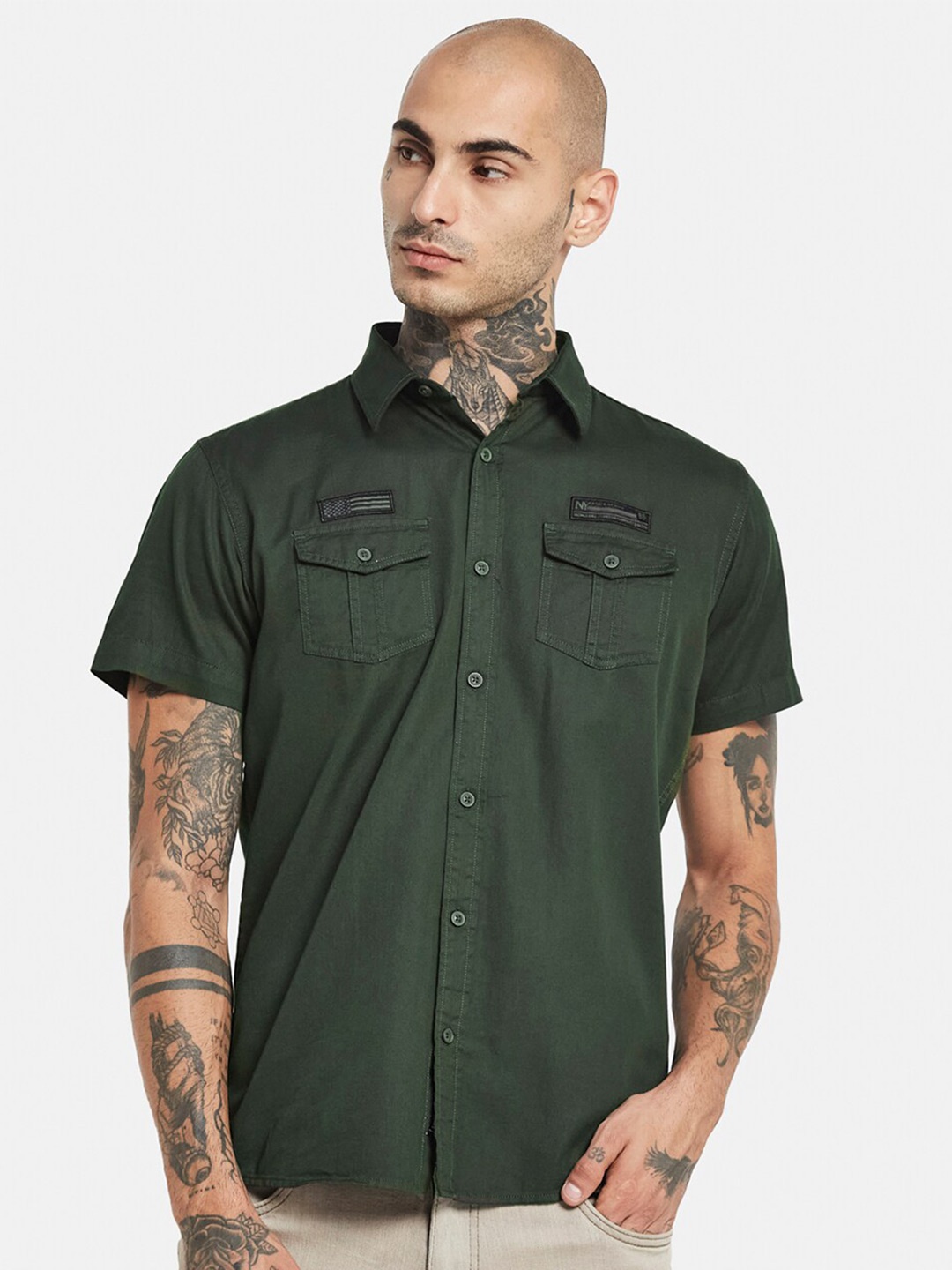 

METTLE Opaque Casual Shirt, Olive