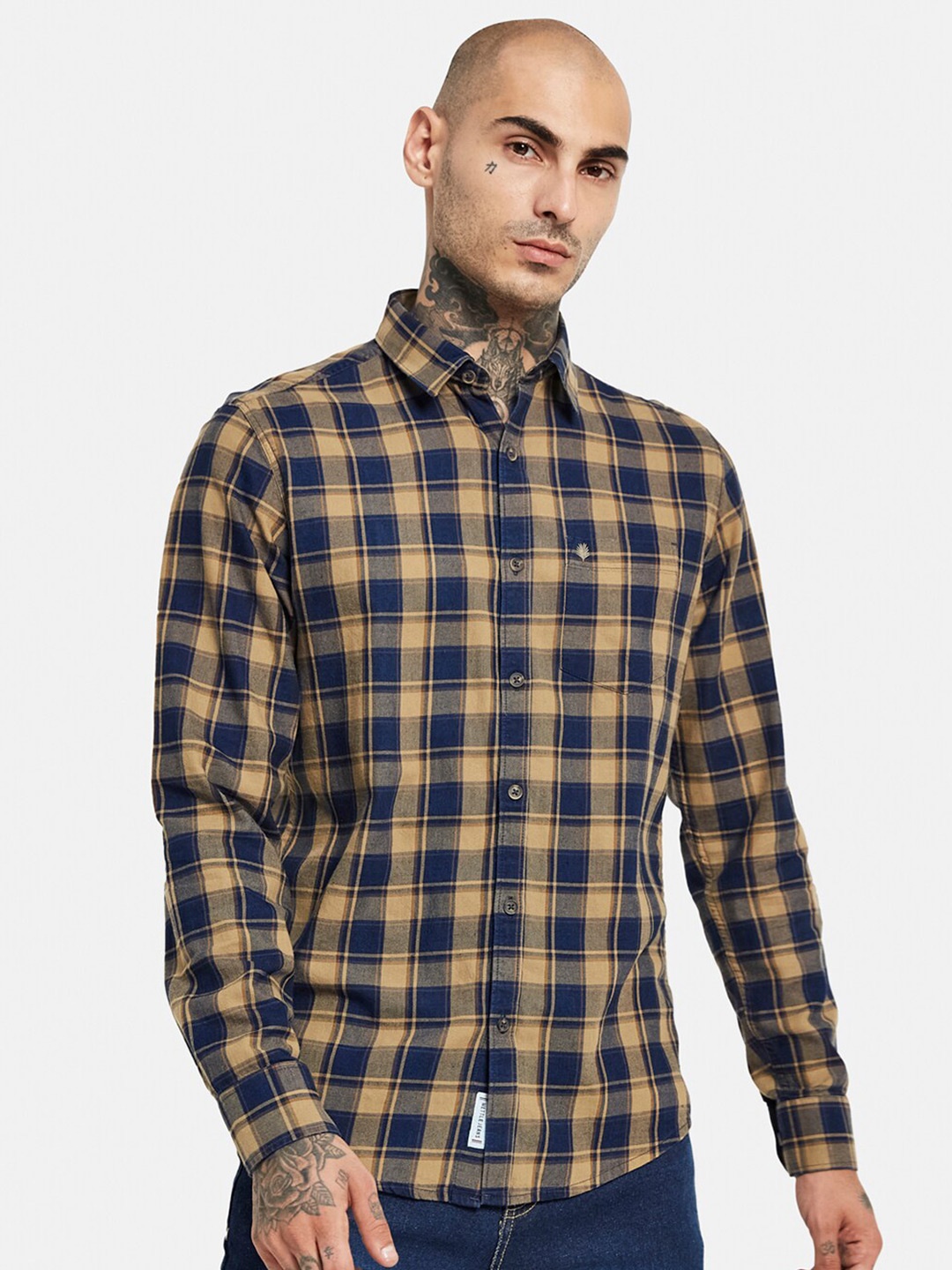 

METTLE Tartan Checked Cotton Casual Shirt, Tan