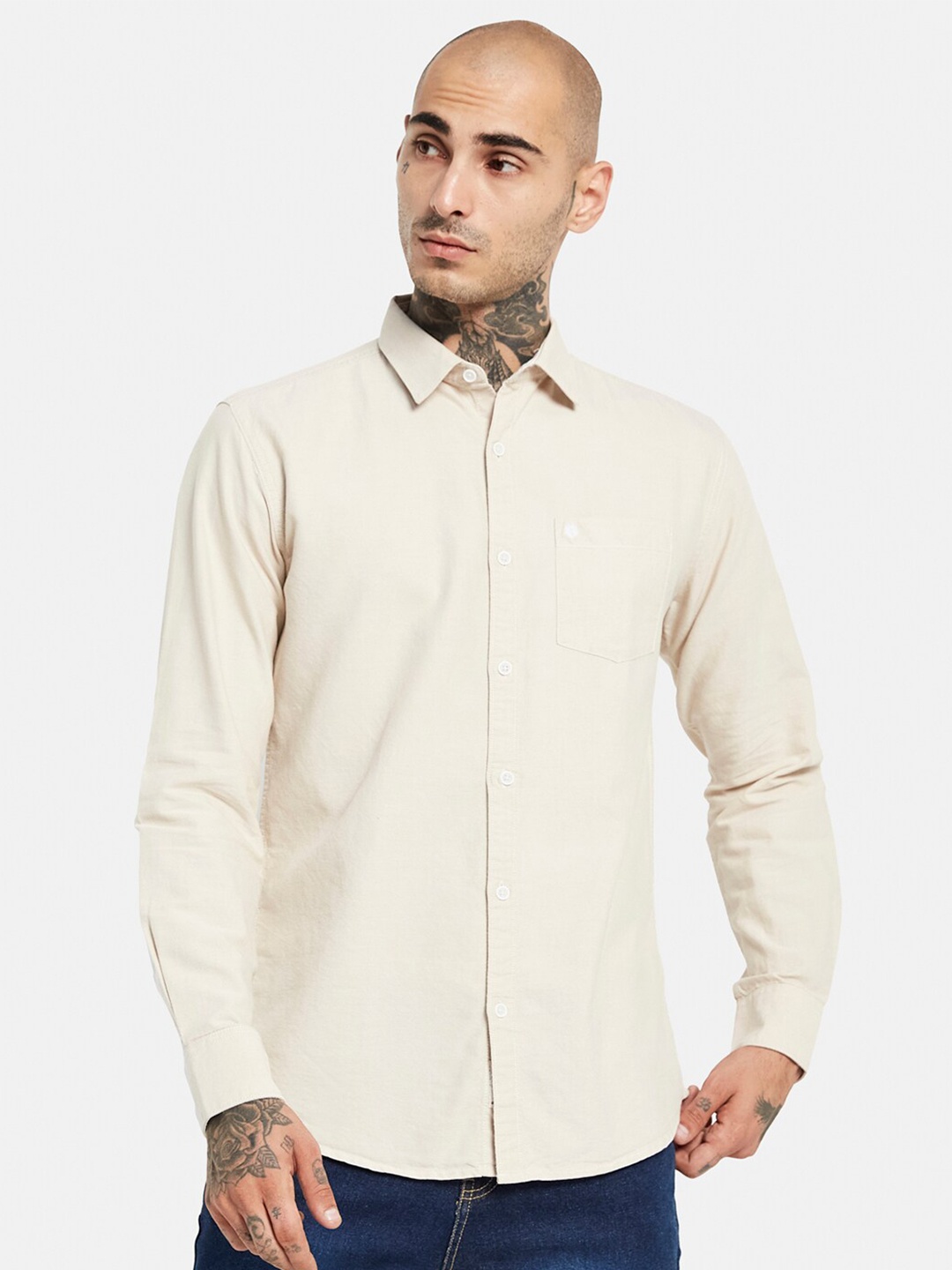 

METTLE Men Cotton Casual Shirt, Cream