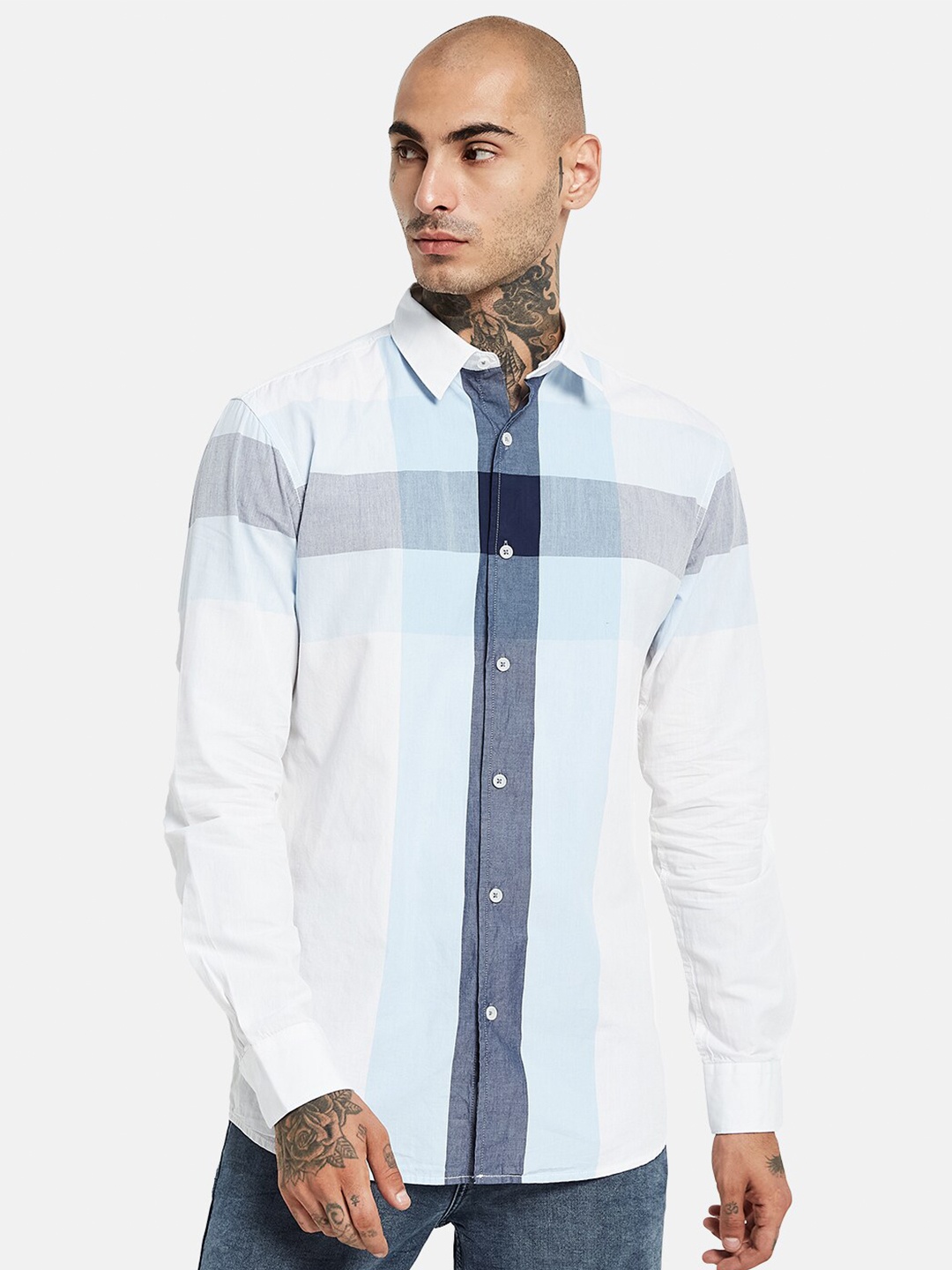 

METTLE Opaque Checked Casual Shirt, Blue