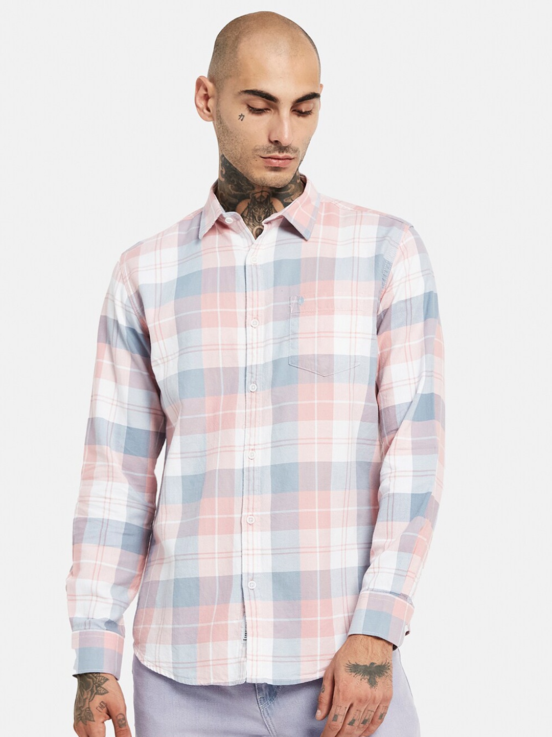 

METTLE Tartan Checked Casual Shirt, Coral