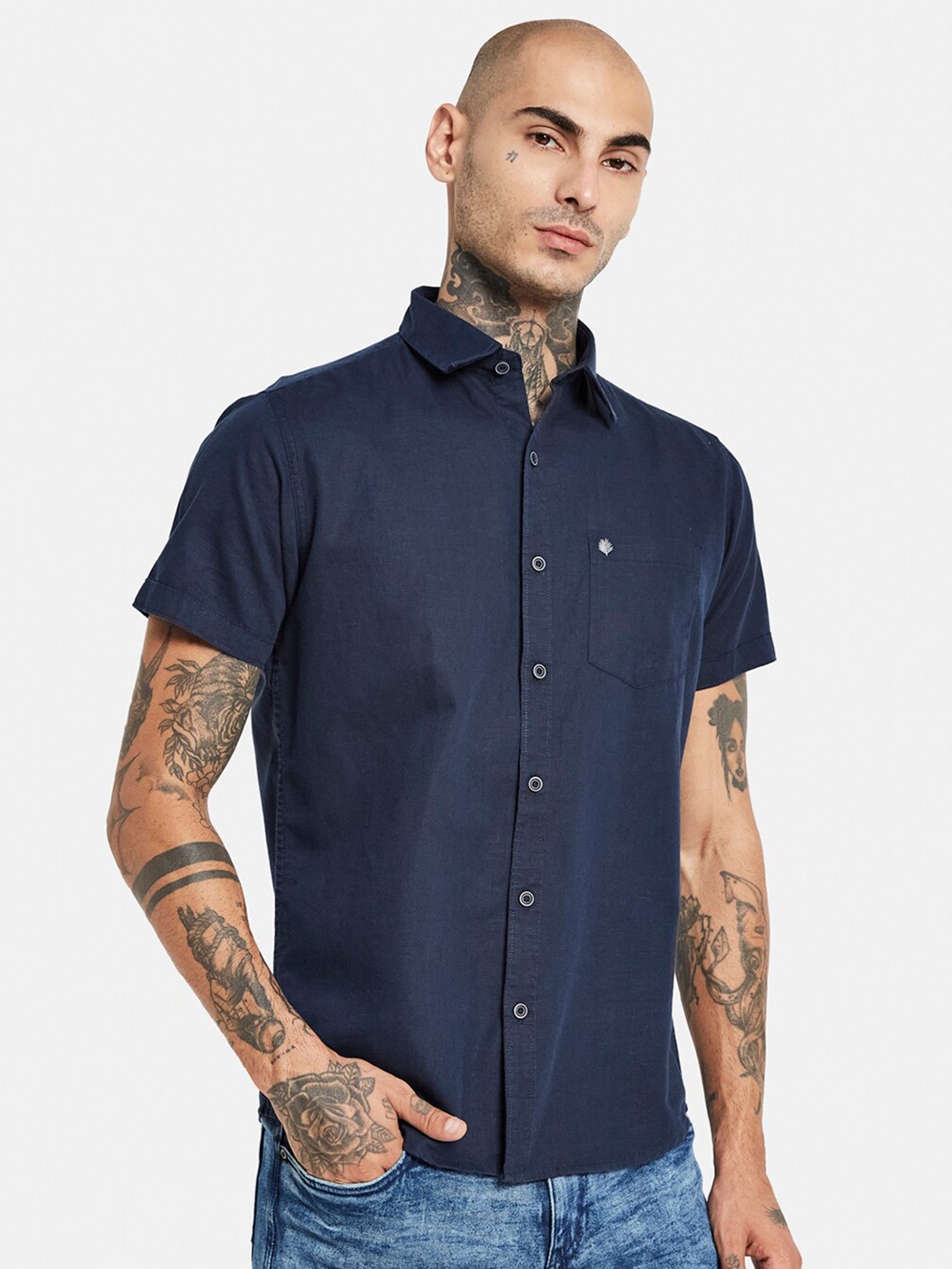 

METTLE Opaque Casual Cotton Shirt, Navy blue