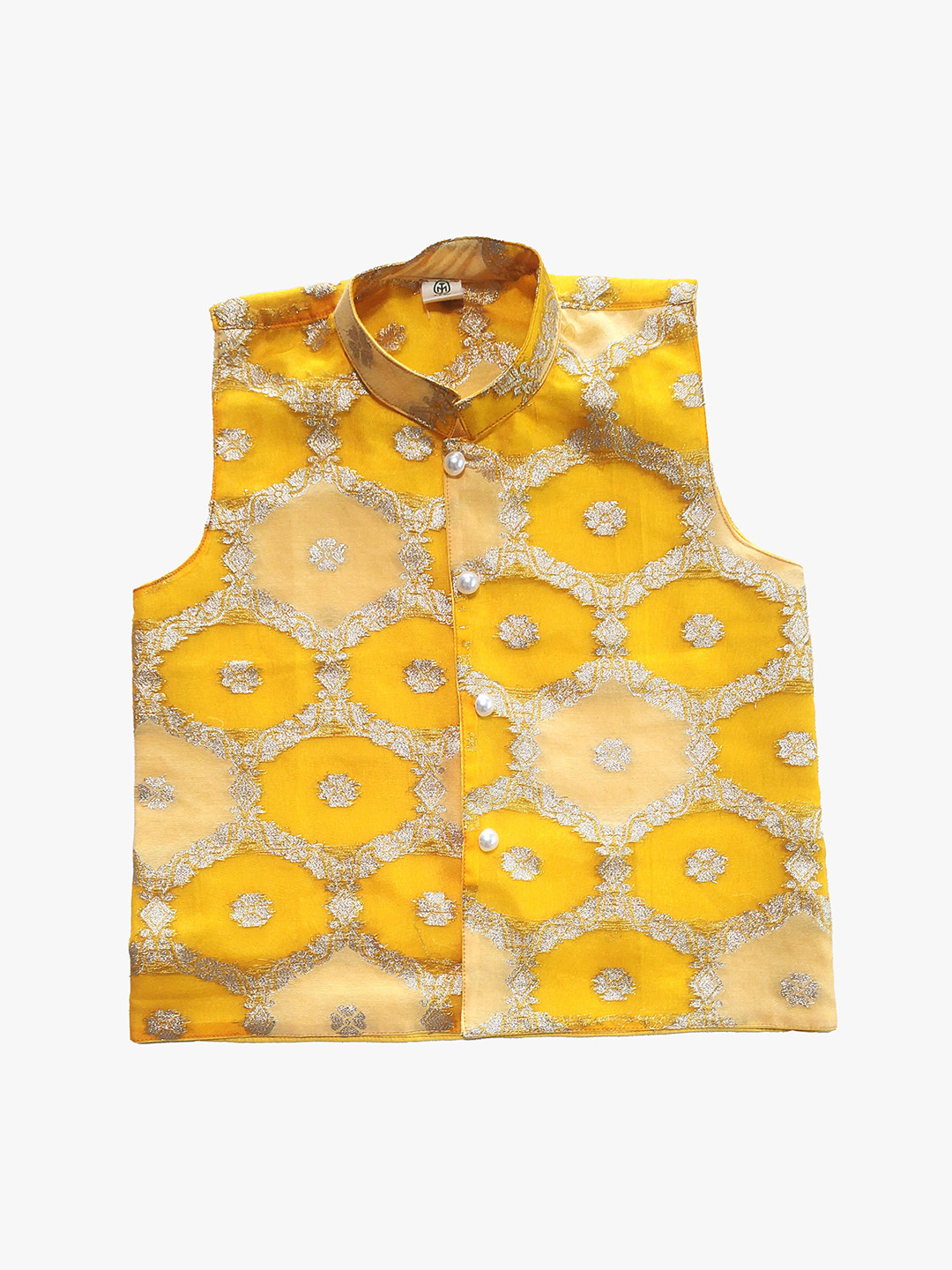 

Jilmil Boys Printed Mandarin Collar Nehru Jacket, Yellow