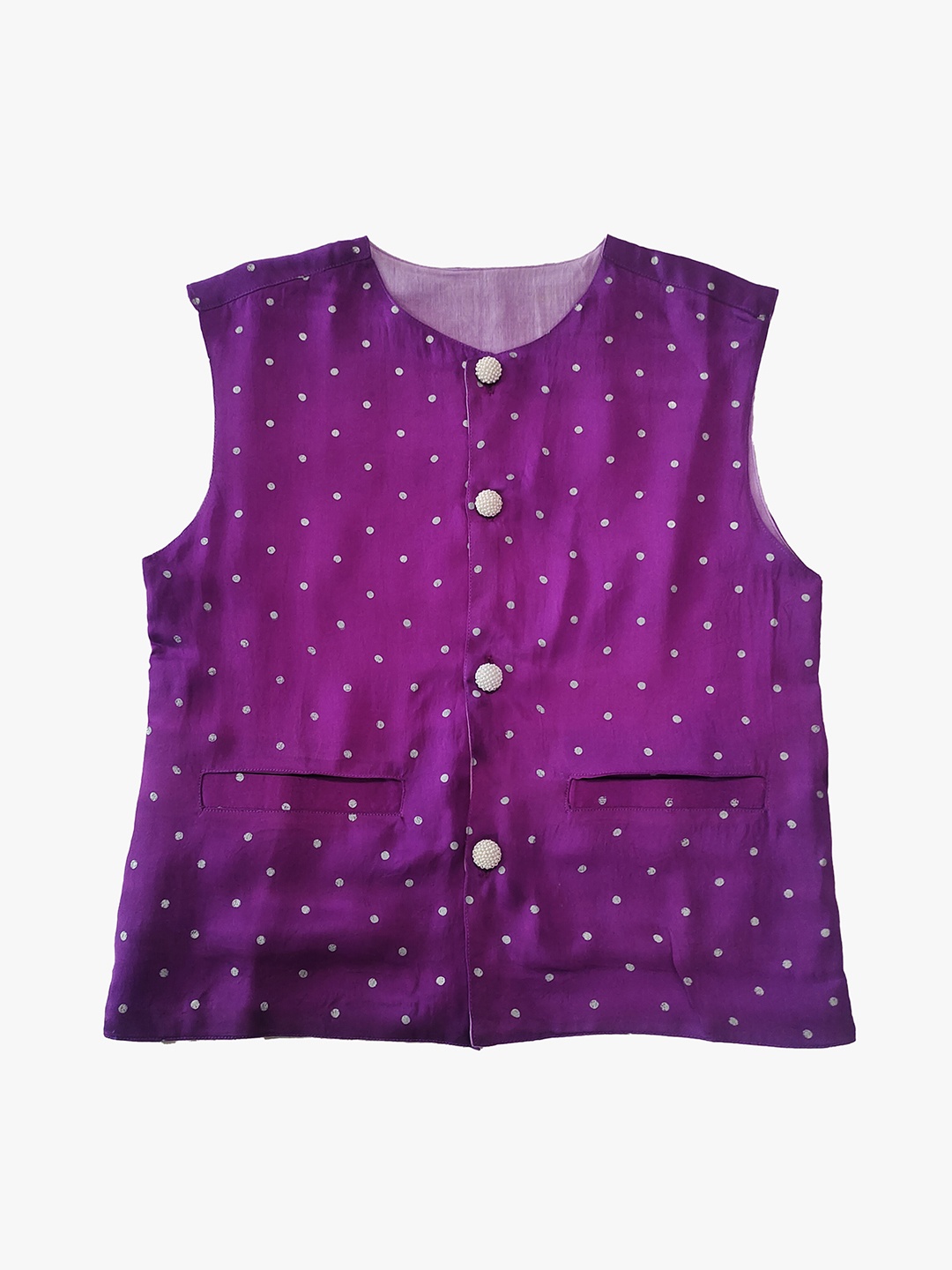 

Jilmil Boys Woven Design Mandarin Collar Nehru Jacket, Purple