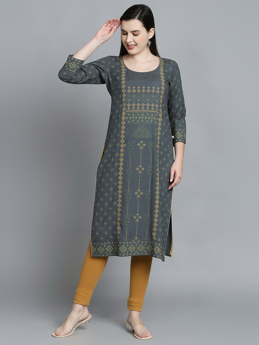 

True Shape Ethnic Motifs Printed Maternity Kurta, Grey