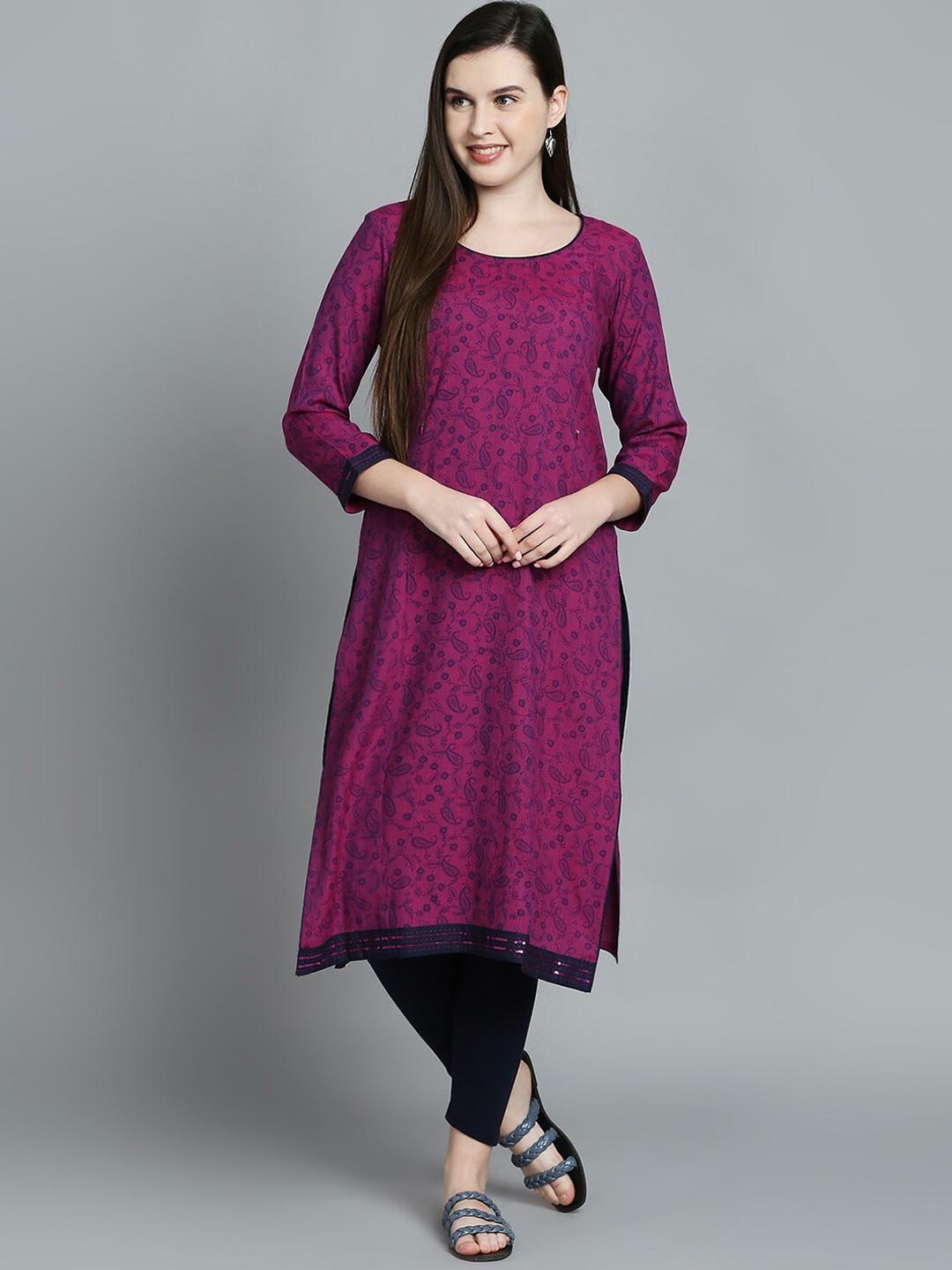 

True Shape Ethnic Motifs Printed Maternity Kurta, Purple