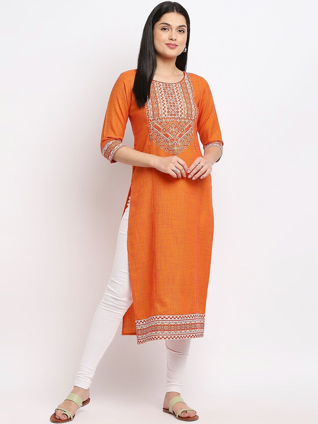 True Shape Ethnic Motifs Embroidered Maternity Kurta, Orange