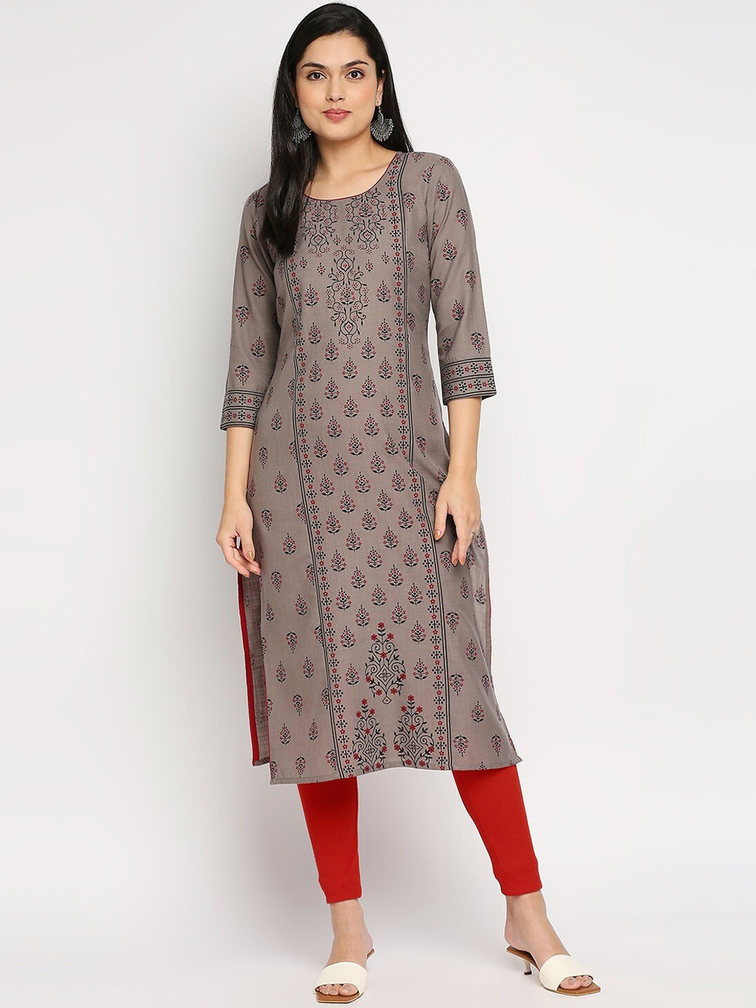 

True Shape Ethnic Motifs Printed Maternity Kurta, Grey