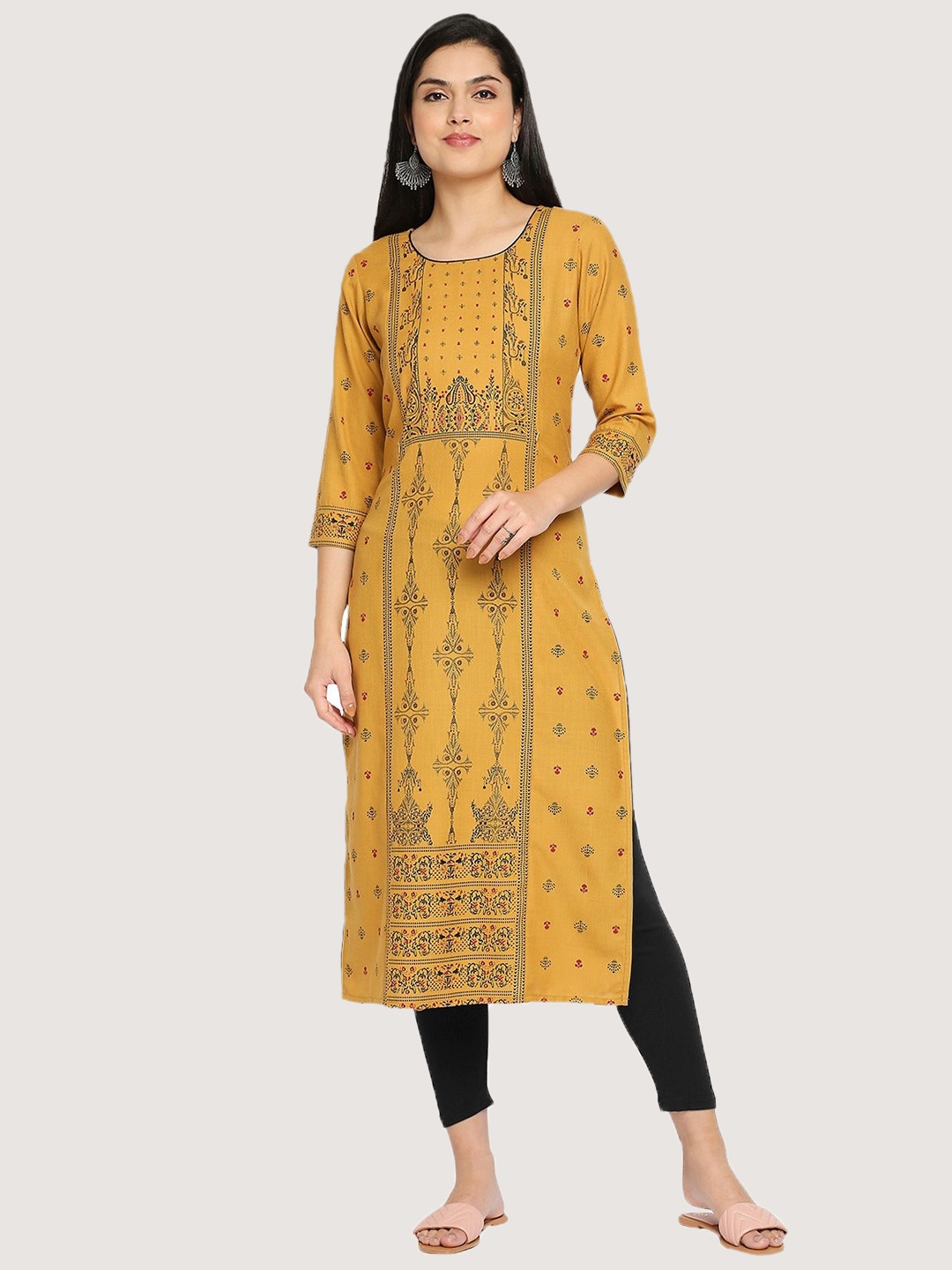 

True Shape Ethnic Motifs Printed Indie Prints Maternity Kurta, Mustard